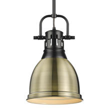  3604-S BLK-AB - Duncan Small Pendant with Rod in Matte Black with Aged Brass